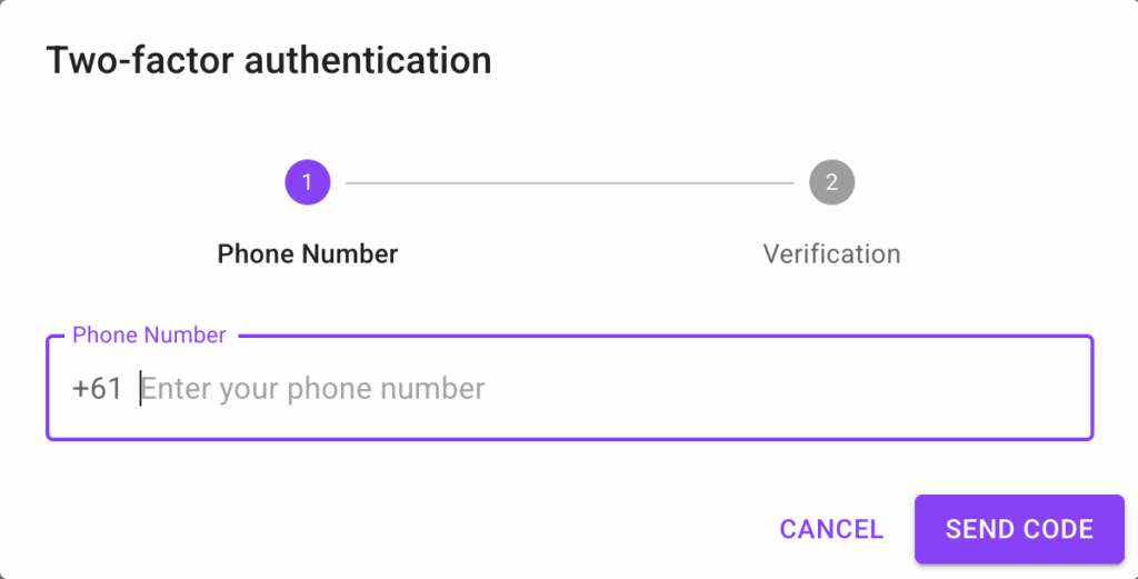 Screenshot of the 2FA setup screen