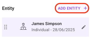 Screenshot showing the Add Entity button.