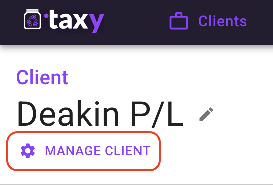 Screenshot of the Manage Client button
