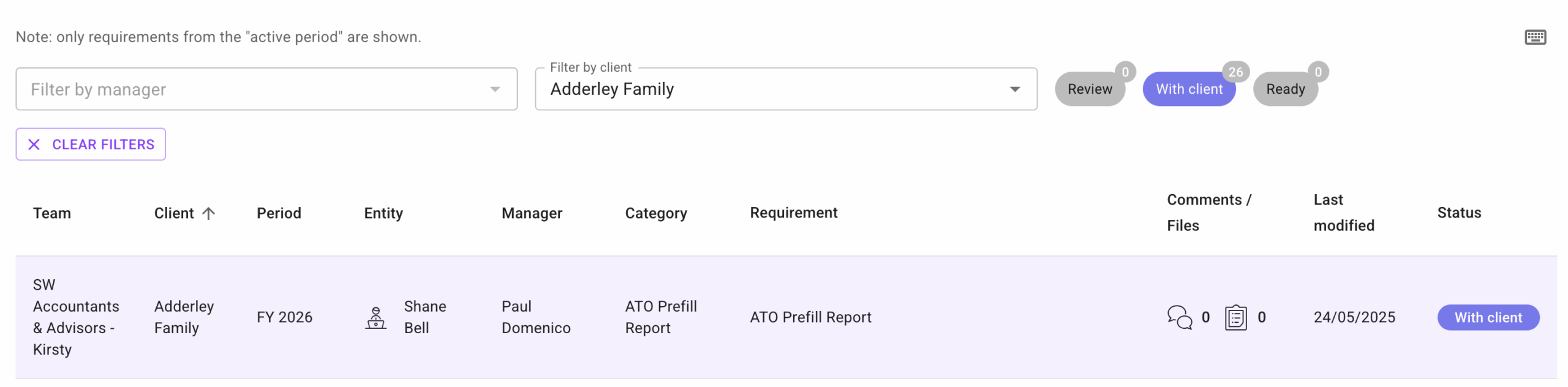Screenshot of worklist filter options