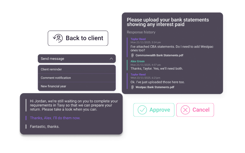 Threaded client conversations attached to each Taxy request