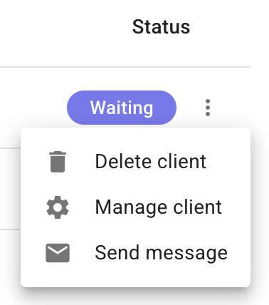 Screenshot of Client dashboard menu