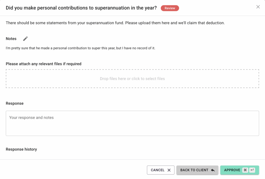 Screenshot of a requirement as seen by an accountant