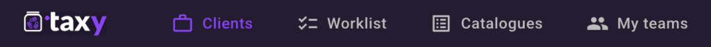Screenshot of the top navigation bar with the Clients button highlighted